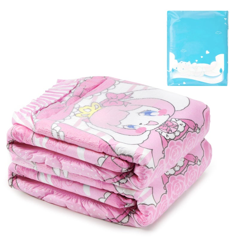 LittleForBig 5500-5800 ml Adjustable Hook-and-Loop Fastener Closure Adult Printed Cloth Back Diaper 2 Pieces - Little Beauty (L)